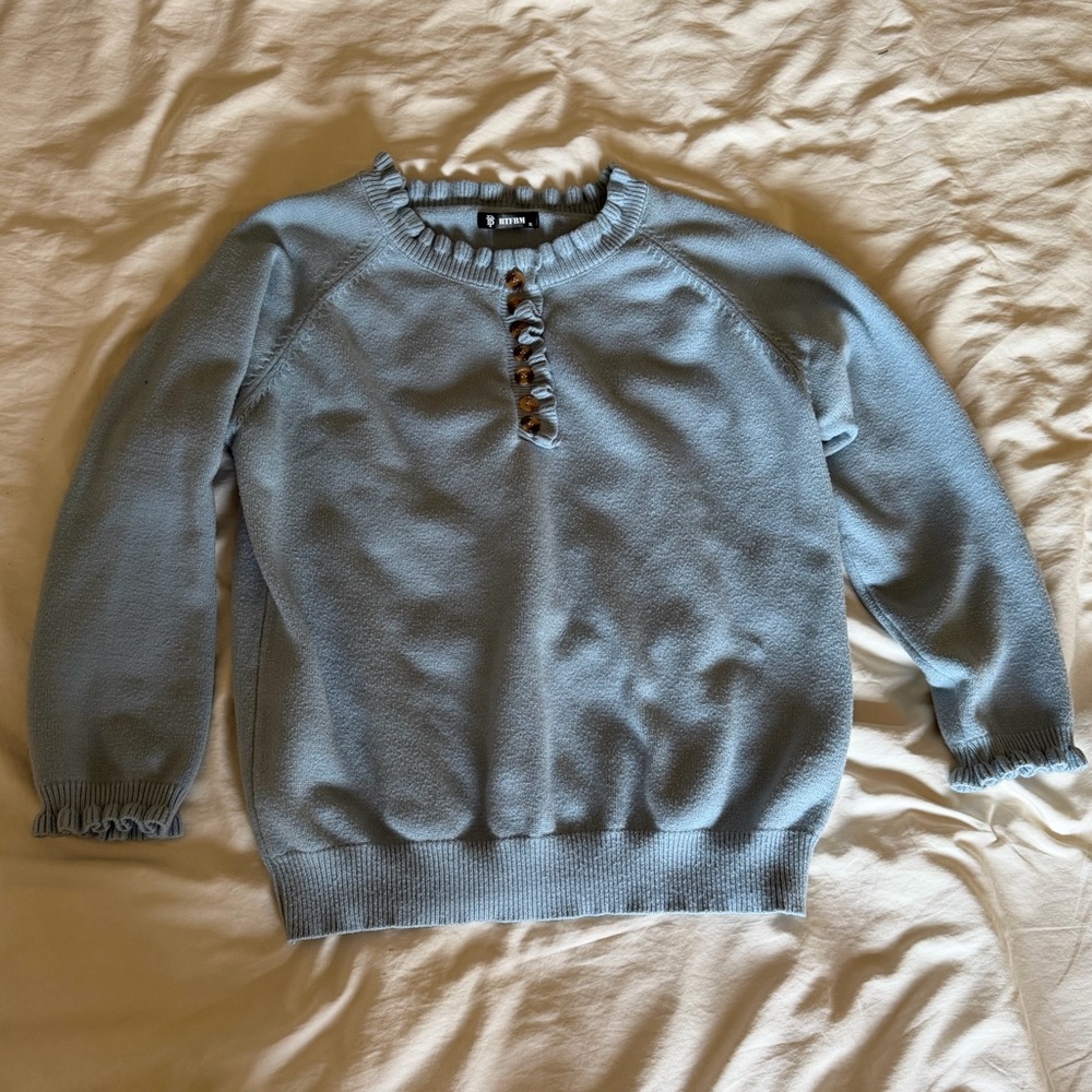 Blue Ruffle Knit Sweater